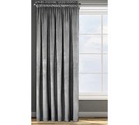 Design91 Eurofirany Rosa Rideau en Velours Doux Uni Opaque avec Galon Fronceur - 1 Unité, Moelleux, Panneau Drapé, Classique, Élégant, Salon, Chambre, 200 g/m², 135x300 cm, Gris Acier