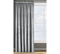 Design91 Eurofirany Rosa Rideau en Velours Doux Uni Opaque avec Galon Fronceur - 1 Unité, Moelleux, Panneau Drapé, Classique, Élégant, Salon, Chambre, 200 g/m², 140x270 cm, Argenté