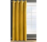 Design91 Eurofirany Rosa Rideau en Velours Doux Uni Opaque avec Oeillets - 1 Unité, Moelleux, Panneau Drapé, Classique, Élégant, Salon, Chambre, 200 g/m², 140x250 cm, Jaune Moutarde