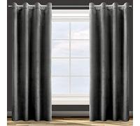 Design91 Eurofirany Rosa Rideau en Velours Doux Uni Opaque avec Oeillets - 1 Unité, Moelleux, Panneau Drapé, Classique, Élégant, Salon, Chambre, 200 g/m², 140x250 cm, Noir