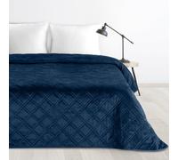 Design91 LUIZ Lot de 8 couvre-lit, 220 x 240 cm, couverture en velours doux bleu foncé, matelassé, décoratif, facile d'entretien