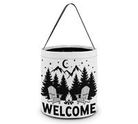 Design91 Welcome To Camping Candy Bucket Tote Bag Multipurpose Portable Pliable Réutilisable Goody Bucket avec Poignée pour Anniversaire ou Fête de fin d'année
