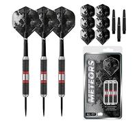 Designa D8650 Meteors Jeu de fléchettes M3 avec pointe en acier 90 % tungstène de qualité supérieure avec ailettes et tiges, 48 g, noir et rouge