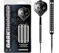 DESIGNA DARTS D3532 Dark Thunder | Jeu de fléchettes Premium 90 % tungstène à pointe en acier avec double poignée avec ailettes et tiges en nylon, noir 22 g