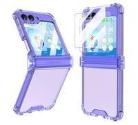 Designed for Galaxy Z Flip 6 Case with Hinge Protection & Built-in 2 Tempered Glass Screen Protector for Samsung Flip 6 Full Cover Phone Protection Case Clear for Z Flip 6 - Clear Purple