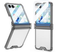 Designed for Galaxy Z Flip 7 Case with Hinge Protection & Built-in Tempered Glass Screen Protector for Samsung Flip 7 Full Cover Phone Protection Case Clear for Z Flip 7 - Clear Black