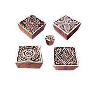Designer Bois Timbre Designer Carré Floral Forme Imprimer Blocs (Set de 5)