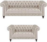 Designer Chesterfield Blanc Ensemble de canapés 3 places textile 2 places