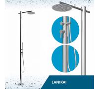 Four & More Douche de Jardin Design - Douche extérieure - Douche de Piscine - Colonne de Douche en Acier Inoxydable brossé V4A / 316 - Modèle Lanikai avec raccordement d'eau Chaude et Froide pour Le