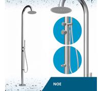 Four & More Douche de Jardin Design - Douche extérieure - Douche de Piscine - Colonne de Douche en Acier Inoxydable brossé V4A / 316 - Modèle NOE avec raccordement d'eau Chaude et Froide pour Le