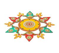 Designer Floor Rangoli Reusable Round Acrylic Rangoli Home Floor Decor Gift for Home Decor Interior Indian Traditional Festival Diwali Decorations and Return Gifting(Size:14")(Red,Yellow & Green)