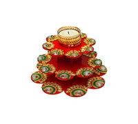 Designer Floor Rangoli with Tea Light Candle Holder Stand Decorative Tealight T Light for Festival of Light Christmas New year Decorations Lighting Accessories Wedding Home Decor(Size-5")(Red)