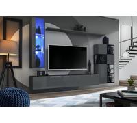 Designer Gris Meuble-paroi VitrineTV Support complet brillant Sideboard JVmoebel