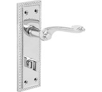 Designer Levers - Poignées de porte à levier design géorgien à corde - Chrome poli - 1 paire - Poignée de porte verrouillable pour salle de bain - avec bouton tournant