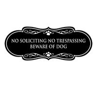 Designer Paws, No Soliciting No Trespassing Beware of Dog Panneau Noir Taille L