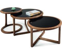 Designer table basse set 3pcs salon bois moderne marron table en verre ronde de luxe
