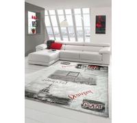 Designer Tapis contemporain salon tapis Istanbul Motif Gris Noir Crème Rouge