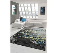 Designer Tapis Contemporain Tapis du Salon Motif Floral Gris Turquoise Vert et Blanc Größe 60x110 cm