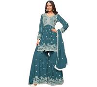 Designerharsha Pakistanais Nikah Wear Salwar Kameez Costumes de style indien Sharara-Gharara, Bleu Rama, 34