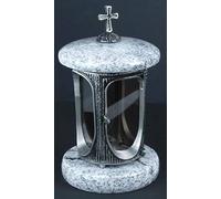 designgrab Aluminium Lampe Funéraire en aluminium Aspect ancien avec croix et Granit viscont White