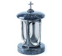 designgrab Lampe funéraire pour cimetière en aluminium avec croix et granit Labrador Blue Pearl BP / Labrador Acier / Scandi Argent