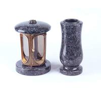 designgrab Tombe Lampe en Aluminium messingfarbenem Aspect Ancien en Aluminium et Vase funéraire en Taille de Medium en Granit Labrador Blue Pearl BP/Labrador Acier