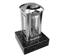 Designgrab Venezia Lampe funéraire en acier inoxydable avec socle en granit Labrador Blue Pearl BP