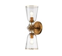 Designix Applique murale dorée deux lumières en étoile, verre transparent | Culot E27, acier et verre, hauteur 55,9 cm, 3,5 kg, applique d'apparat pour chambre, salon et couloir