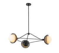 Designix Perth Suspension Luminaire 3 Lumières Noir Mat | Abat-jour en Verre Opale