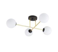 Designix Plafonnier LED Cycla Noir et Or 4 Globes Opales | Verre opale dépoli