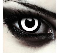 DESIGNLENSES lentilles couleur sclera blanc et noir pour halloween costume, effet grands yeux, diamètre 17mm, 1 paire (2 pcs), sans correction + étui à lentilles (Zombie Doom)