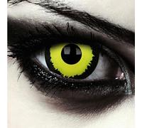 DESIGNLENSES lentilles couleur sclera jaune et noir pour halloween costume, effet grands yeux, diamètre 17mm, 1 paire (2 pcs), sans correction + étui à lentilles (Black Hole)