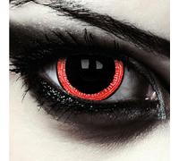 DESIGNLENSES lentilles couleur sclera rouge et noir pour halloween costume, effet grands yeux, diamètre 17mm, 1 paire (2 pcs), sans correction + étui à lentilles (Contagious)