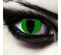 DESIGNLENSES lentilles de couleur vert pour halloween costume de serpent, 1 paire (2 pcs), yeux de chat sans correction + étui à lentilles "Green Cateye"