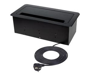 DesignLight Inbox-CZ-DE-3,0-02 Inbox Prise encastrable pour meuble avec 2 prises Schuko, 1 USB A, 1 port USB C, 1 RJ45 et 1 câble d'alimentation HDMI, câble d'alimentation de 3 m Noir