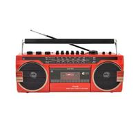 DESIGNO Lecteur cassette Bluetooth Boombox, style vintage, radio AM/FM/SW, USB et SD, rouge rétro