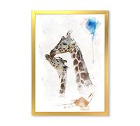 DesignQ Art mural encadré Portrait d'une girafe et d'un enfant ferme