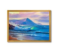 DesignQ Blue Waves Décoration murale encadrée Breaking At The Beach I Nautical & Coastal