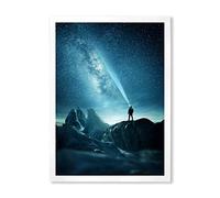 DesignQ Décoration murale encadrée moderne A Man Shining A Light Into The Night Sky