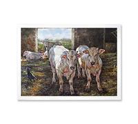 DesignQ Décoration murale encadrée Two Cow In The Stable Farmhouse