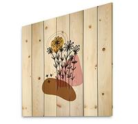 DesignQ Formes élémentaires avec fleurs abstraites I - Impression moderne sur bois de pin naturel