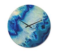 DesignQ Horloge murale moderne en bois avec motif géode bleue