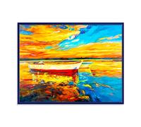 DesignQ Impression sur toile encadrée Bateaux blancs et rouges par The Pier At A VIbrant Sunset - Nautical & Coastal