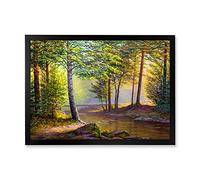 DesignQ Morning Sunlight Through The Awakening Forest Décoration murale encadrée Motif forêt de sapin