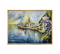 DesignQ Mountain Village By The River In Austria Toile encadrée Nautical & Coastal