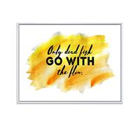 DesignQ Only Dead Fish Go With The Flow Impression sur toile encadrée moderne