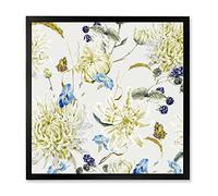 DesignQ Pyramid International Décoration murale encadrée Motif chrysanthème vintage Jaune