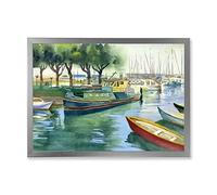 DesignQ Pyramid International Décoration murale traditionnelle encadrée Boats In Green Spring