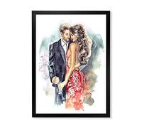 DesignQ Romantique Couple Ith Champagne Glasses At New Year Décoration murale traditionnelle encadrée