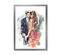 DesignQ Romantique Couple Ith Champagne Glasses At New Year Décoration murale traditionnelle encadrée